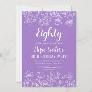 Lila Lilac 80. Achtzig Floral Elegant Geburtstag Einladung