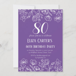 Lila Lilac 80. Achtzig Floral Elegant Geburtstag Einladung