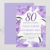 Lila Lilac 80. Floral Elegant Geburtstag Einladung (Vorne/Hinten)