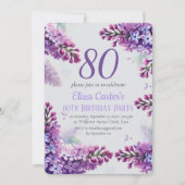 Lila Lilac 80. Floral Elegant Geburtstag Einladung (Vorderseite)