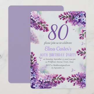 Lila Lilac 80. Floral Elegant Geburtstag Einladung