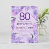 Lila Lilac 80. Floral Elegant Geburtstag Einladung (Stehend Vorderseite)