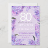 Lila Lilac 80. Floral Elegant Geburtstag Einladung (Vorderseite)
