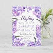 Lila Lilac 80. Siebzig Blumengestein Elegant Gebur Einladung (Stehend Vorderseite)