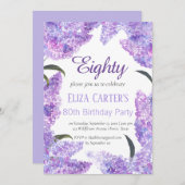 Lila Lilac 80. Siebzig Blumengestein Elegant Gebur Einladung (Vorne/Hinten)