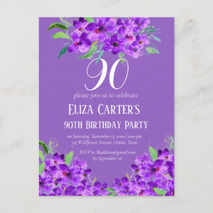 Lila Lilac 90. Neunziges Floral Elegant Geburtstag Postkarte