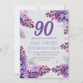 Lila Lilac 90th Floral Elegant Geburtstag Einladung (Vorderseite)