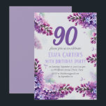 Lila Lilac 90th Floral Elegant Geburtstag Einladung<br><div class="desc">Lila,  elegant,  Lavendel,  lila Blume,  botanische Aquarell 90. Geburtstagsparty,  neunzig Einladungen. Personalisieren Sie es mit Ihren Daten.</div>