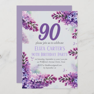 Lila Lilac 90th Floral Elegant Geburtstag Einladung