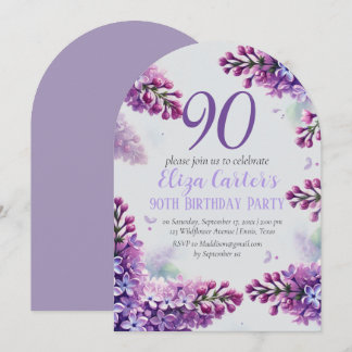 Lila Lilac 90th Floral Elegant Geburtstag Einladung