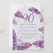Lila Lilac 90th Floral Elegant Geburtstag Einladung (Vorderseite)