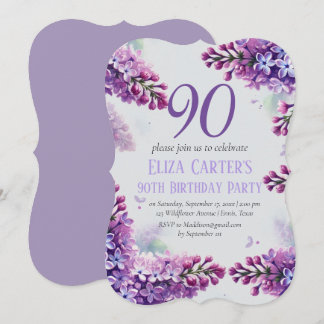 Lila Lilac 90th Floral Elegant Geburtstag Einladung