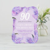 Lila Lilac 90th Floral Elegant Geburtstag Einladung (Stehend Vorderseite)