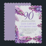 Lila Lilac 90th Floral Elegant Geburtstag Einladung<br><div class="desc">Lila,  elegant,  Lavendel,  lila Blume,  botanische Aquarell 90. Geburtstagsparty,  neunzig Einladungen. Personalisieren Sie es mit Ihren Daten.</div>