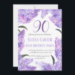 Lila Lilac 90th Floral Elegant Geburtstag Einladung<br><div class="desc">Lila,  elegante,  feminine,  lila Blume,  botanische Aquarellparty 90. Geburtstag,  neunzigste Einladungen. Handgemalte Aquarelllik von mir. Personalisieren Sie es mit Ihren Daten.</div>