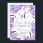 Lila Lilac 90th Floral Elegant Geburtstag Einladung<br><div class="desc">Lila,  elegante,  feminine,  lila Blume,  botanische Aquarellparty 90. Geburtstag,  neunzigste Einladungen. Handgemalte Aquarelllik von mir. Personalisieren Sie es mit Ihren Daten.</div>