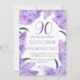 Lila Lilac 90th Floral Elegant Geburtstag Einladung