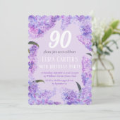 Lila Lilac 90th Floral Elegant Geburtstag Einladung (Stehend Vorderseite)