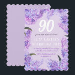 Lila Lilac 90th Floral Elegant Geburtstag Einladung<br><div class="desc">Lila,  elegante,  violette,  feminine,  lila Blume,  botanische Aquarell 90. Geburtstagsparty,  neunzigste Einladungen. Handgemalte Aquarelllik von mir. Personalisieren Sie es mit Ihren Daten.</div>