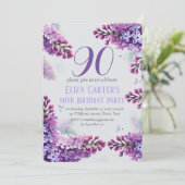 Lila Lilac 90th Floral Elegant Geburtstag Einladung (Stehend Vorderseite)