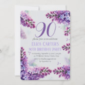 Lila Lilac 90th Floral Elegant Geburtstag Einladung (Vorderseite)