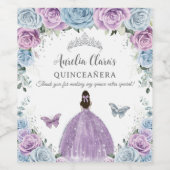 Lila Lilac Baby Blue Floral Quinceñera Sweet 16 Weinetikett (Einzelnes Label)