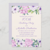 Lila Lilac Blume 100. Geburtstagsparty Einladung (Vorne/Hinten)