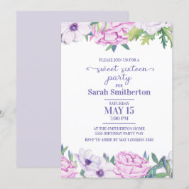 Lila Lilac Blume 16 . Geburtstag Geburtstagsparty Einladung