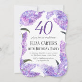 Lila Lilac Blume 40. Geburtstag Vierziges Elegant Einladung (Vorderseite)