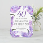 Lila Lilac Blume 40. Geburtstag Vierziges Elegant Einladung (Stehend Vorderseite)