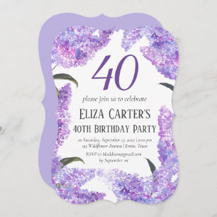 Lila Lilac Blume 40. Geburtstag Vierziges Elegant Einladung
