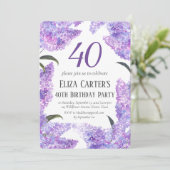 Lila Lilac Blume 40. Geburtstag Vierziges Elegant Einladung (Stehend Vorderseite)