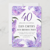 Lila Lilac Blume 40. Geburtstag Vierziges Elegant Einladung (Vorderseite)