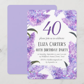Lila Lilac Blume 40. Geburtstag Vierziges Elegant Einladung