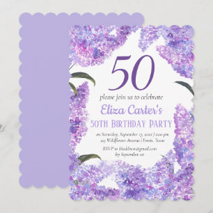 Lila Lilac Blume 50. Geburtstagsfeier Wildblume Einladung