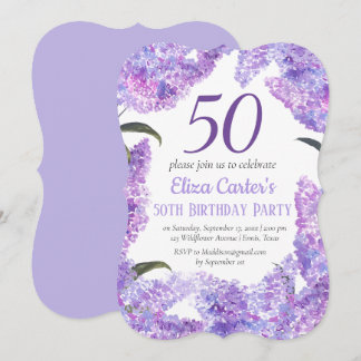 Lila Lilac Blume 50. Geburtstagsfeier Wildblume Einladung