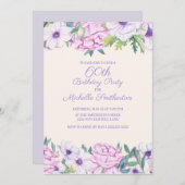 Lila Lilac Blume 60. Geburtstagsparty Einladung (Vorne/Hinten)