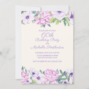 Lila Lilac Blume 60. Geburtstagsparty Einladung