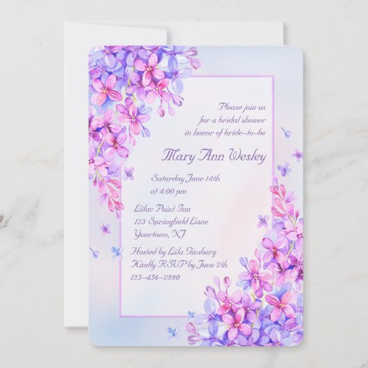 Lila Lilac Blume Brautparty Card Einladung (Vorderseite)