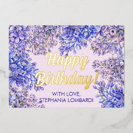 Lila Lilac Blume Geburtstag Gold Folien Feiertagskarte