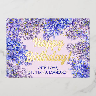 Lila Lilac Blume Geburtstag Gold Folien Feiertagskarte