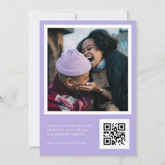 Lila Lilac Blume Kontur QR Code Hochzeit Einladung (Rückseite)