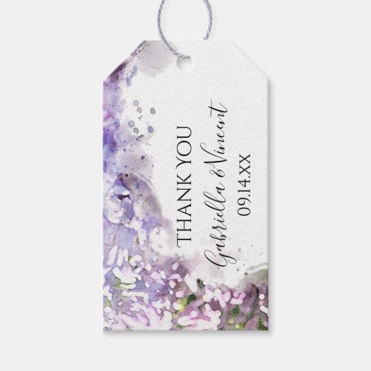 Lila Lilac-Blume Wasserfarbige Gastgeschenk Hochze Geschenkanhänger (Vorderseite)