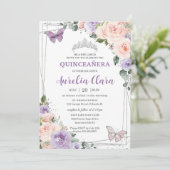 Lila Lilac Blush Bläschen Silber Quinceañera XV 16 Einladung (Stehend Vorderseite)