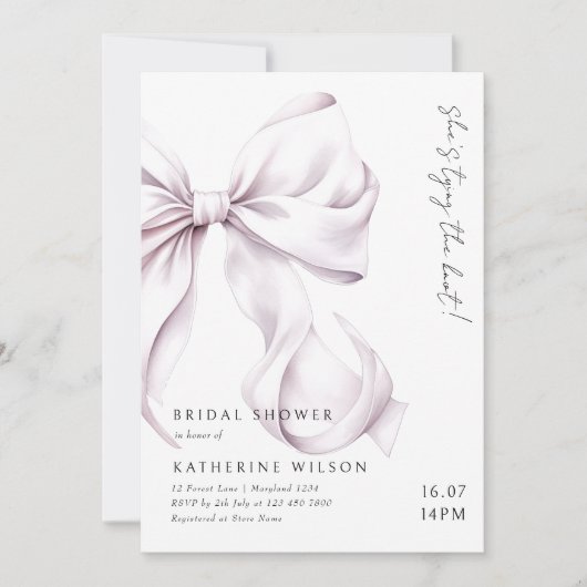 Lila Lilac Bow Brautparty Einladung (Vorderseite)