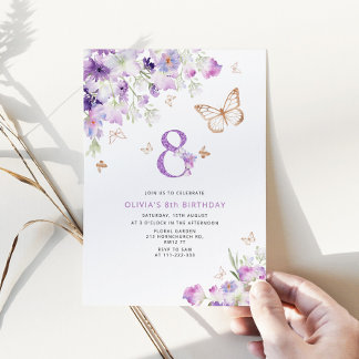 Lila Lilac Butterfets 8. Geburtstag Einladung