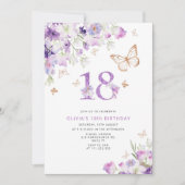 Lila Lilac Butterflies 18. Geburtstag Einladung (Vorderseite)