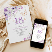 Lila Lilac Butterflies 18. Geburtstag Einladung