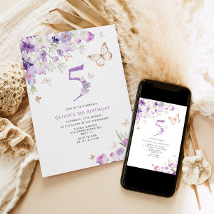 lila Lilac Butterflies Geburtstag Einladung