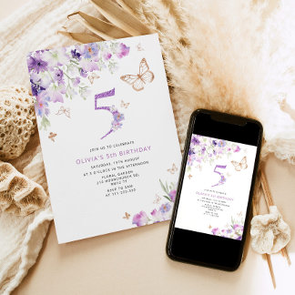 lila Lilac Butterflies Geburtstag Einladung